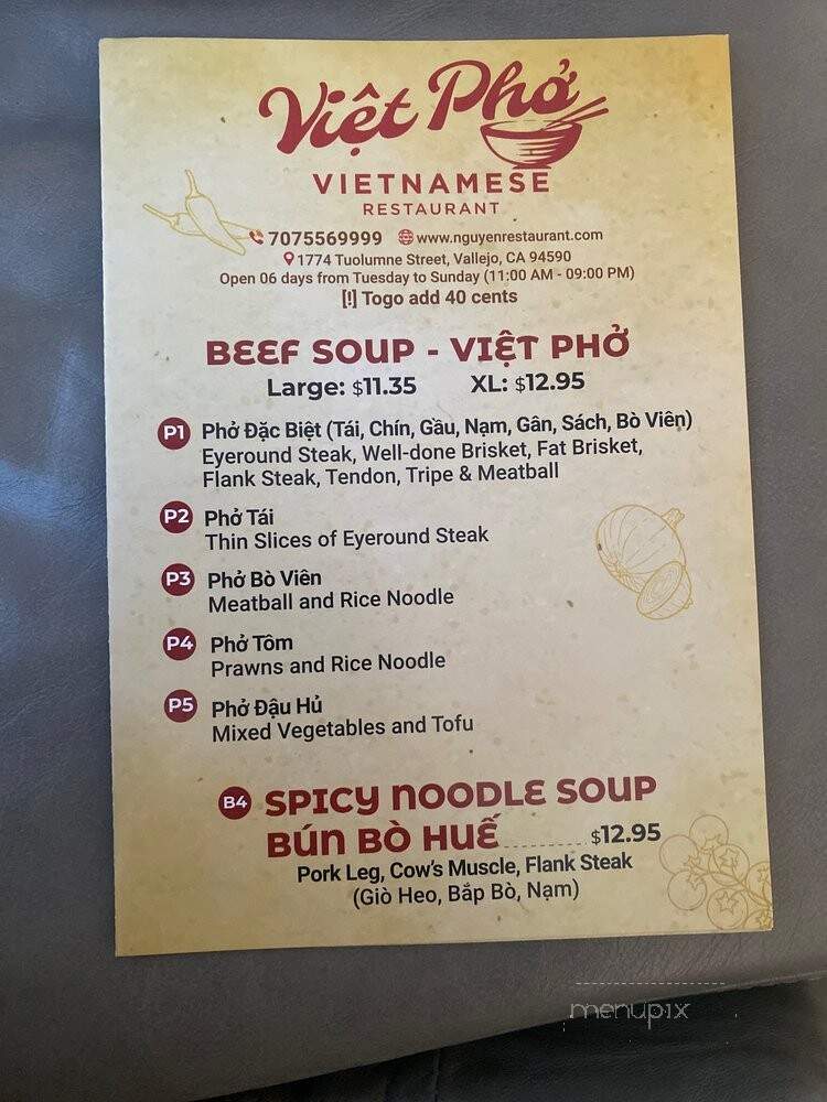 Viet Pho Restaurant - Vallejo, CA menu_pic