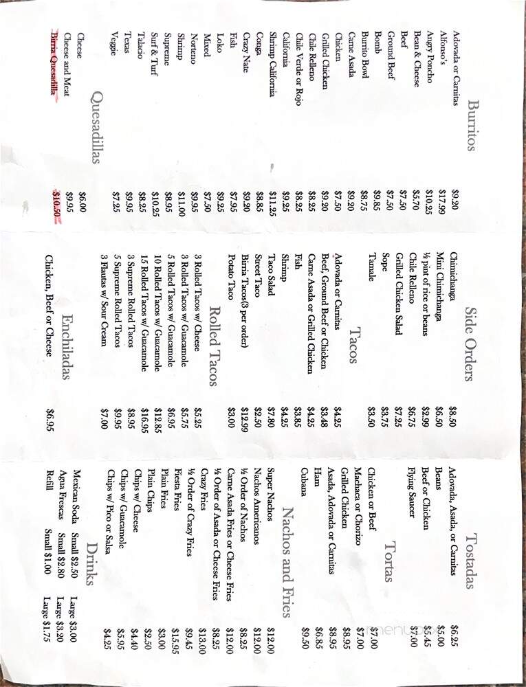 Alfonso's Mexican Food - Mesa, AZ menu_pic