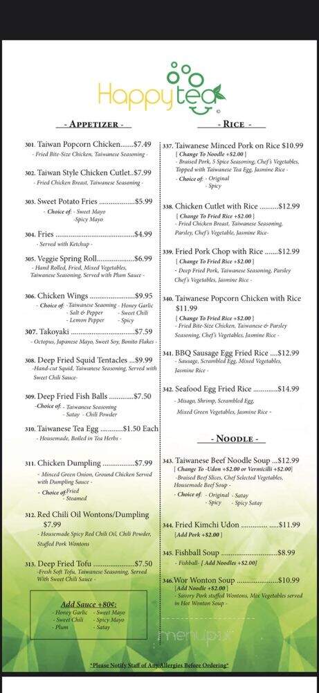 Happy Tea - Calgary, AB menu_pic