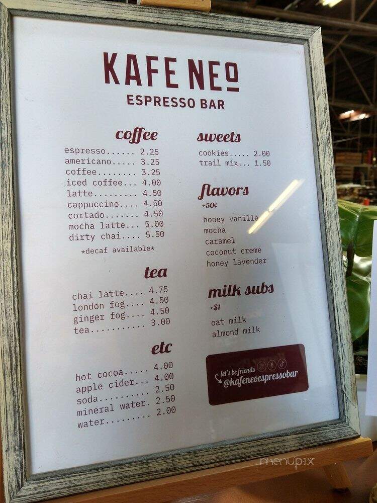 Kafe Neo Espresso Bar - Asheville, NC menu_pic