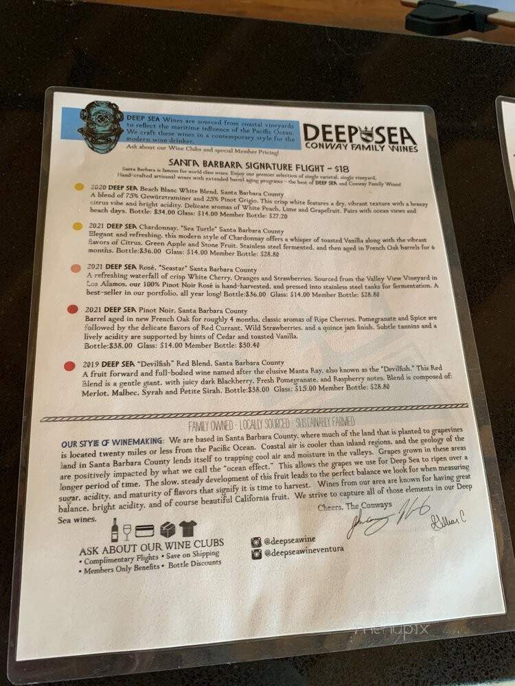 DeepSea Wine Tasting Room - Ventura, CA menu_pic