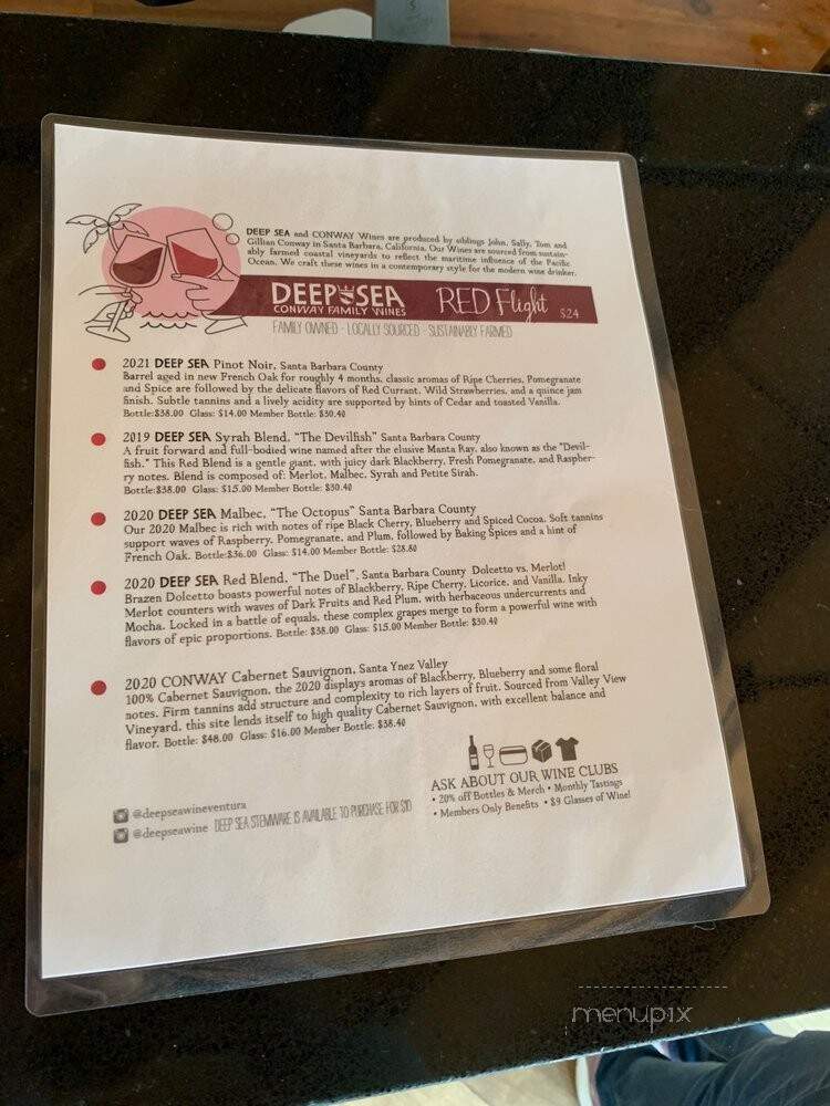 DeepSea Wine Tasting Room - Ventura, CA menu_pic