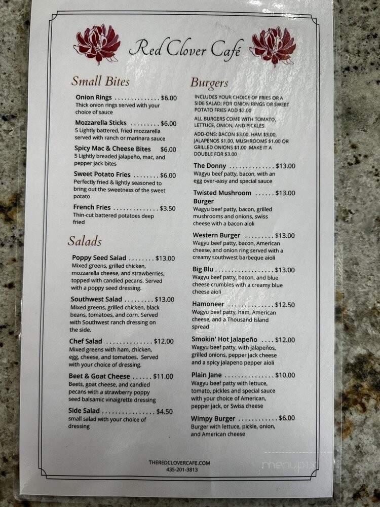 Red Clover Cafe - Koosharem, UT menu_pic