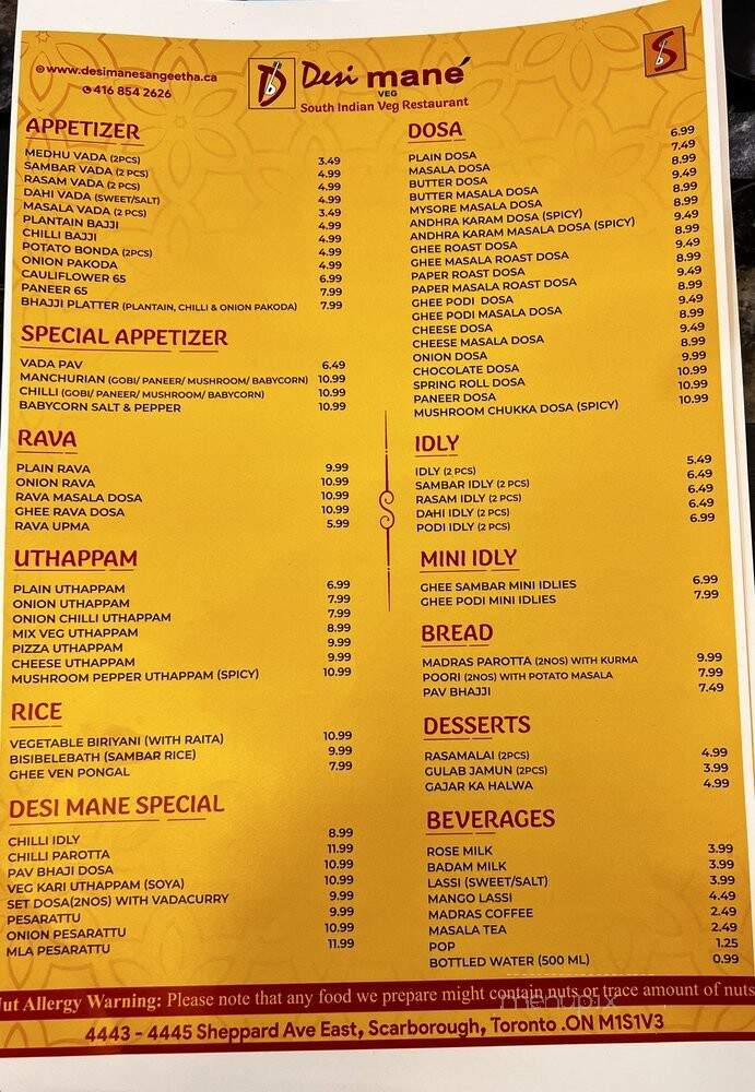 Desi Mane - Scarborough, ON menu_pic