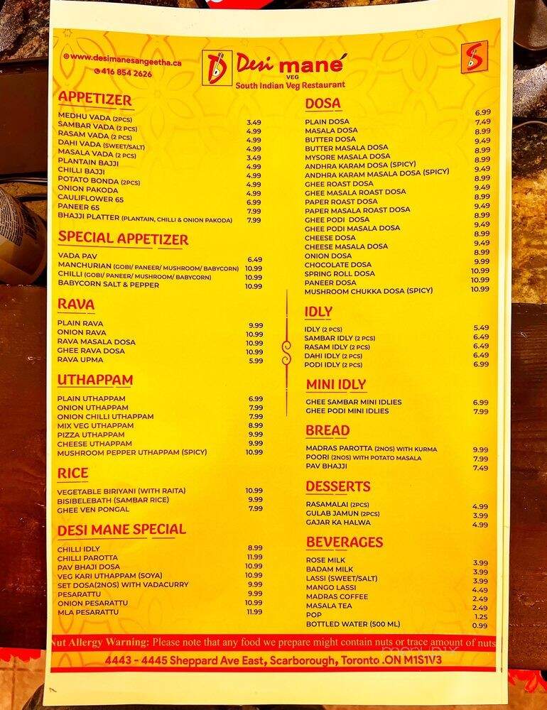 Desi Mane - Scarborough, ON menu_pic