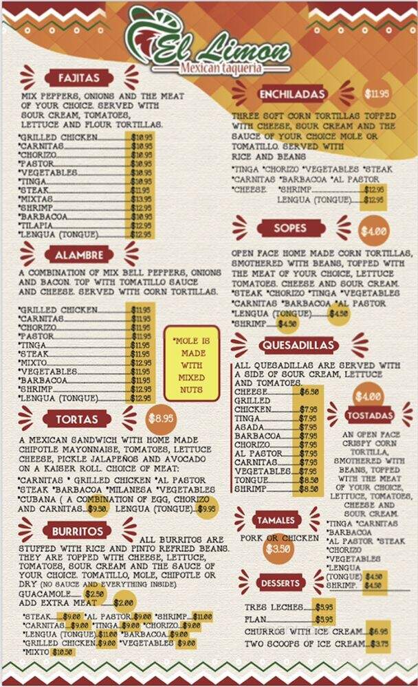 El Limon - West Chester, PA menu_pic