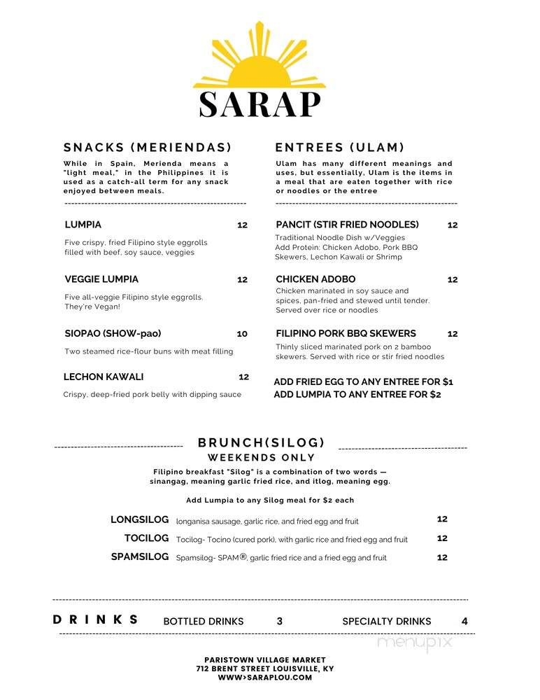 Sarap Filipino Eatery - Louisville, KY menu_pic