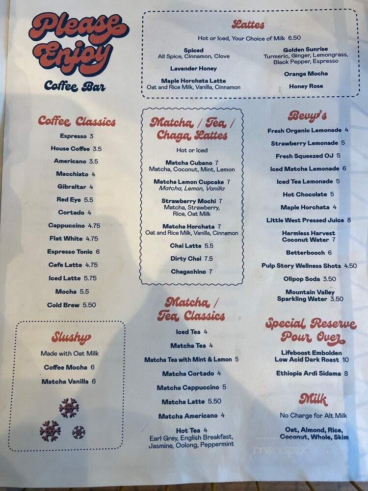 Please Enjoy Coffee Bar - Santa Monica, CA menu_pic