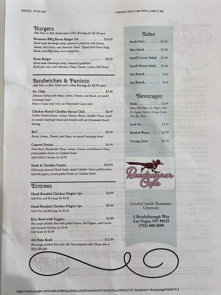 Roadrunner Cafe - Las Vegas, NV menu_pic