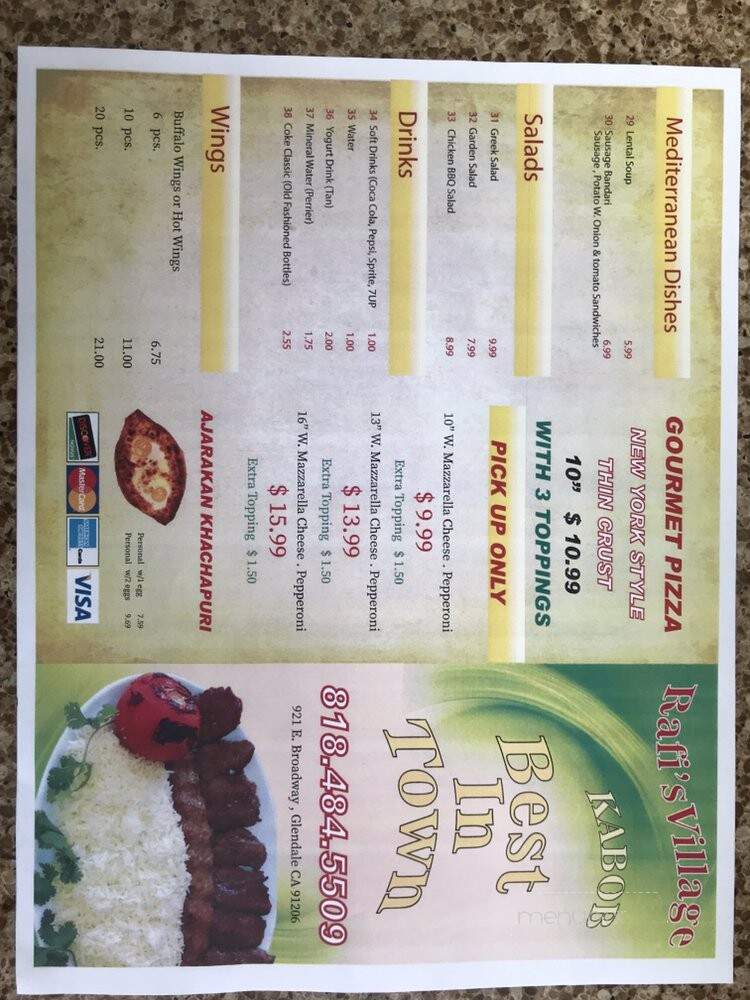Rafi's Village - Glendale, CA menu_pic