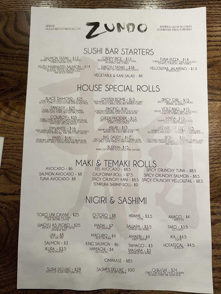 Zundo - Lexington, KY menu_pic