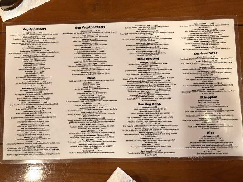 Dosa World - Vancouver, BC menu_pic