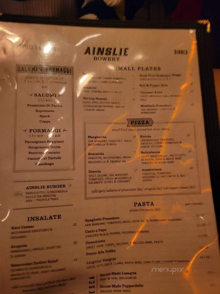 Ainslie - New York, NY menu_pic