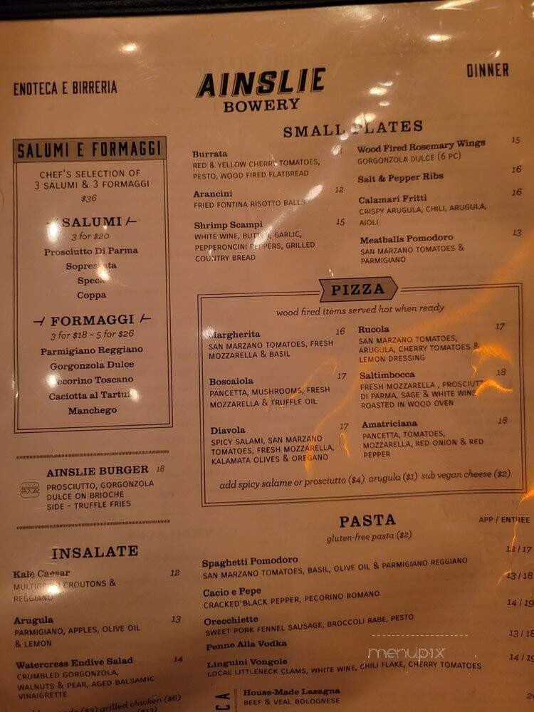 Ainslie - New York, NY menu_pic
