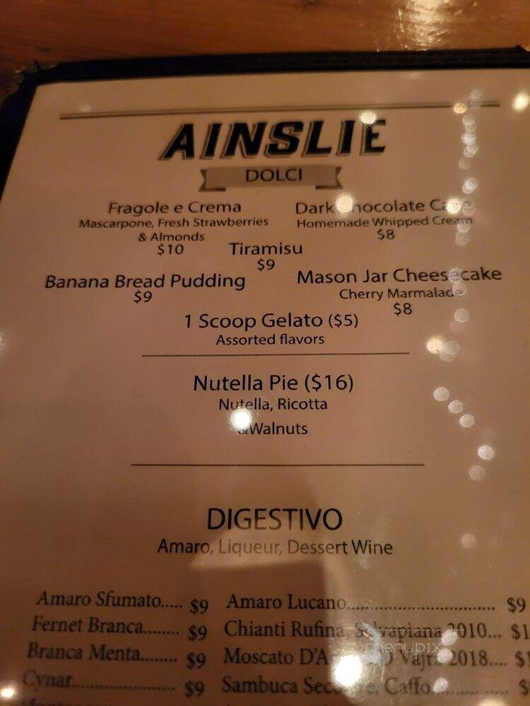 Ainslie - New York, NY menu_pic