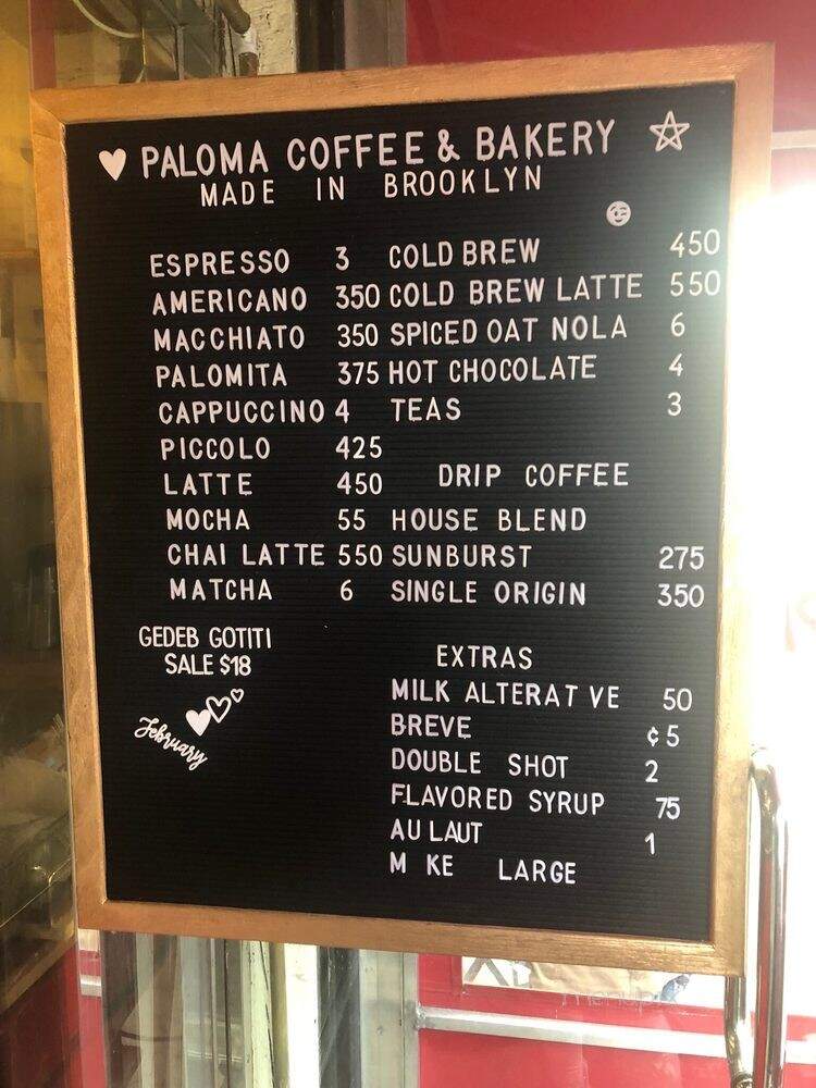 Espresso Paloma - Brooklyn, NY menu_pic