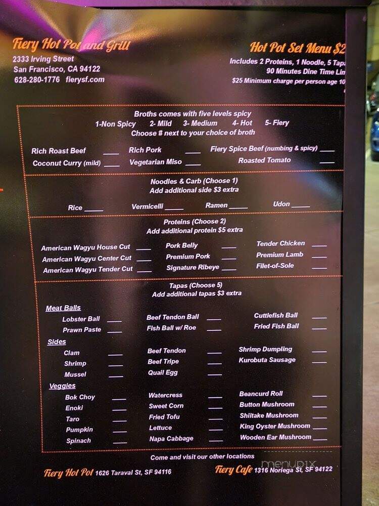 Fiery Hot Pot and Grill - San Francisco, CA menu_pic