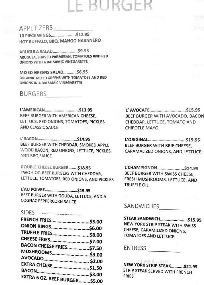Le Burger - New York, NY menu_pic
