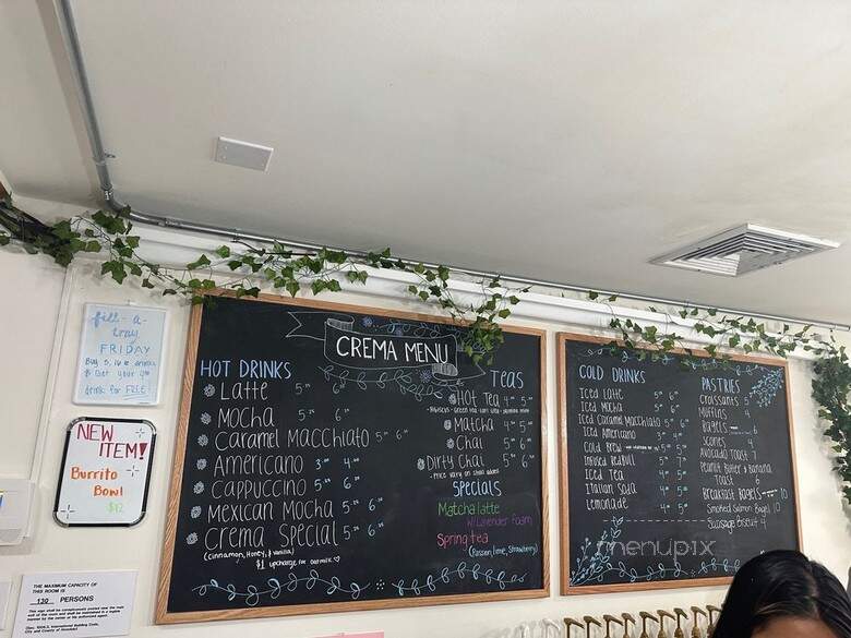 Crema Coffee Shop - Urban Honolulu, HI menu_pic
