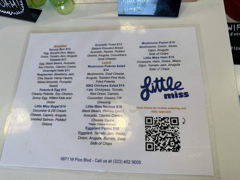 Little Miss Cafe - Los Angeles, CA menu_pic
