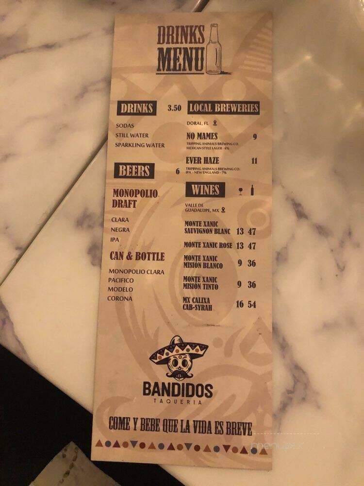 Bandidos Taqueria - Miami, FL menu_pic