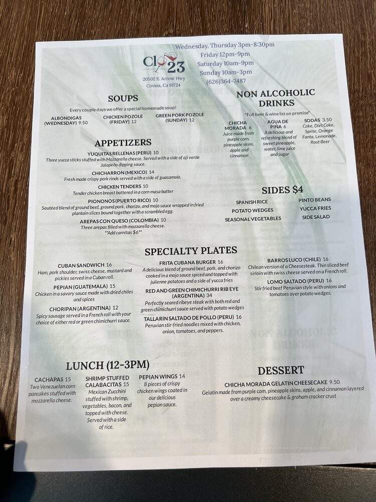 Club 23 Latin Bar and Grill - Covina, CA menu_pic