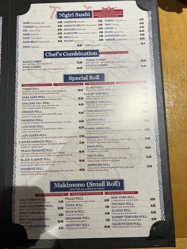 Tomsa Sushi - Oakland, CA menu_pic