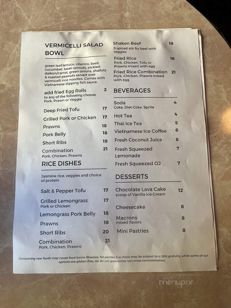 Bonjour Vietnam - Seattle, WA menu_pic