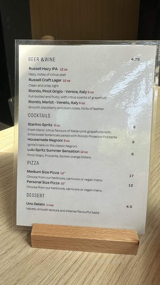 Ignite Pizzeria - Vancouver, BC menu_pic