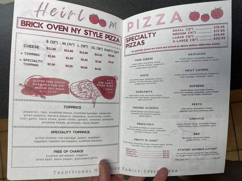 Heirloom Pizza - Plano, TX menu_pic