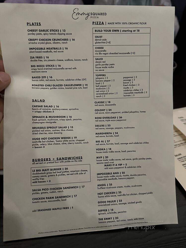 Emmy Squared Pizza - New York, NY menu_pic