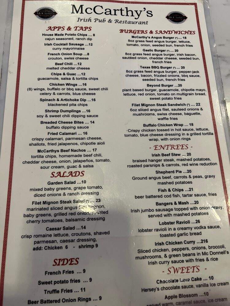 McCarthy's Pub NYC - New York, NY menu_pic