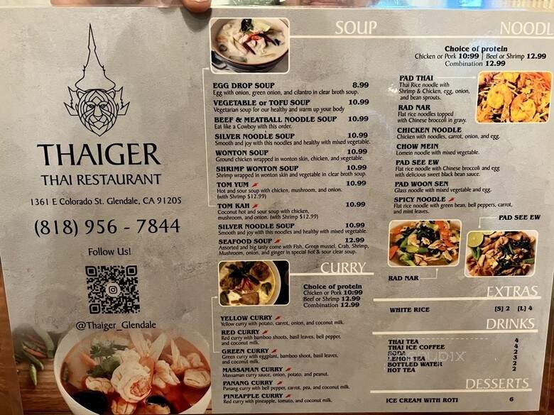 Thaiger - Glendale, CA menu_pic