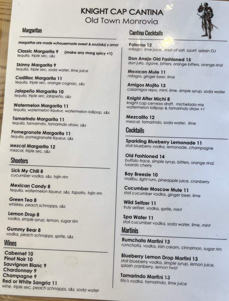 Knight Cap - Monrovia, CA menu_pic