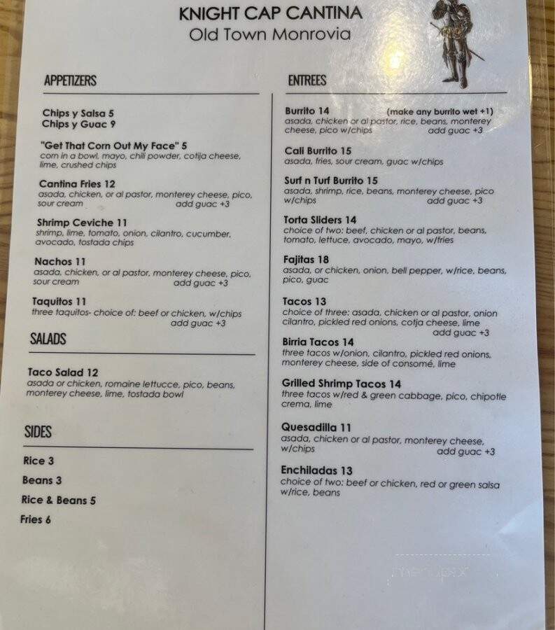Knight Cap - Monrovia, CA menu_pic