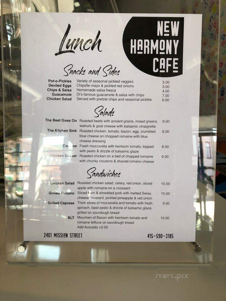 New Harmony Cafe - San Francisco, CA menu_pic