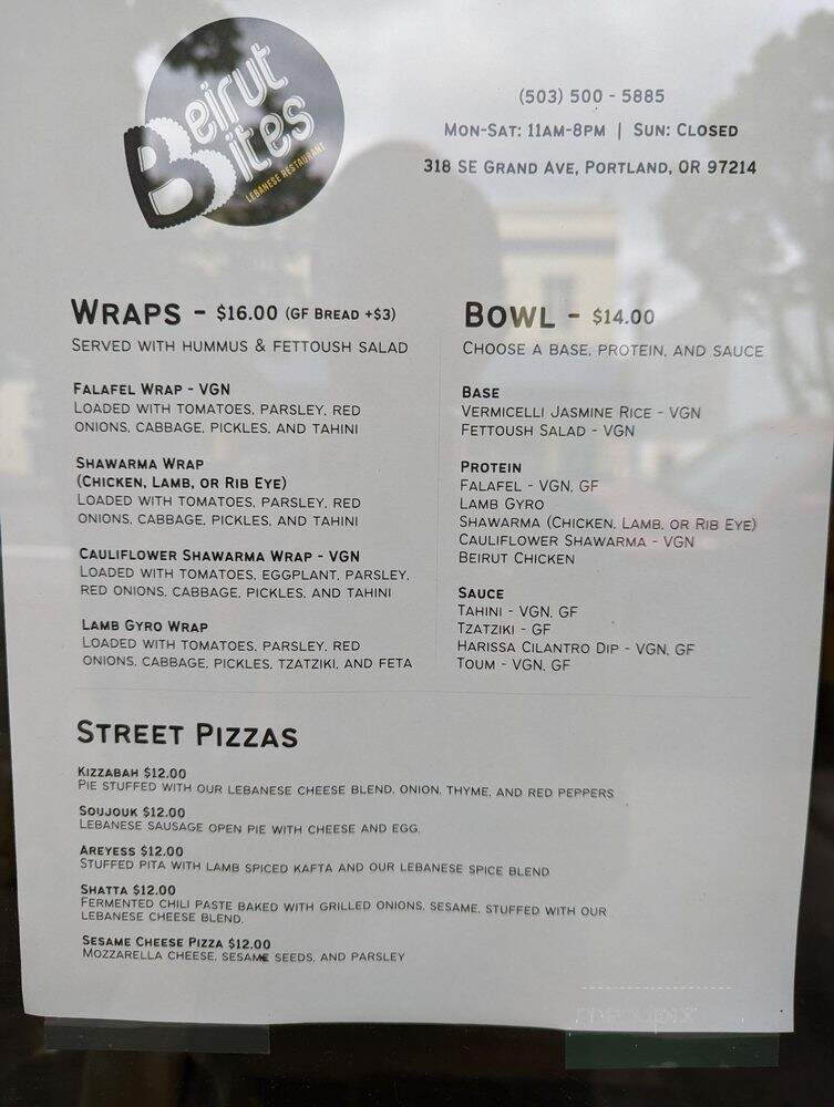 Beirut Bites - Portland, OR menu_pic