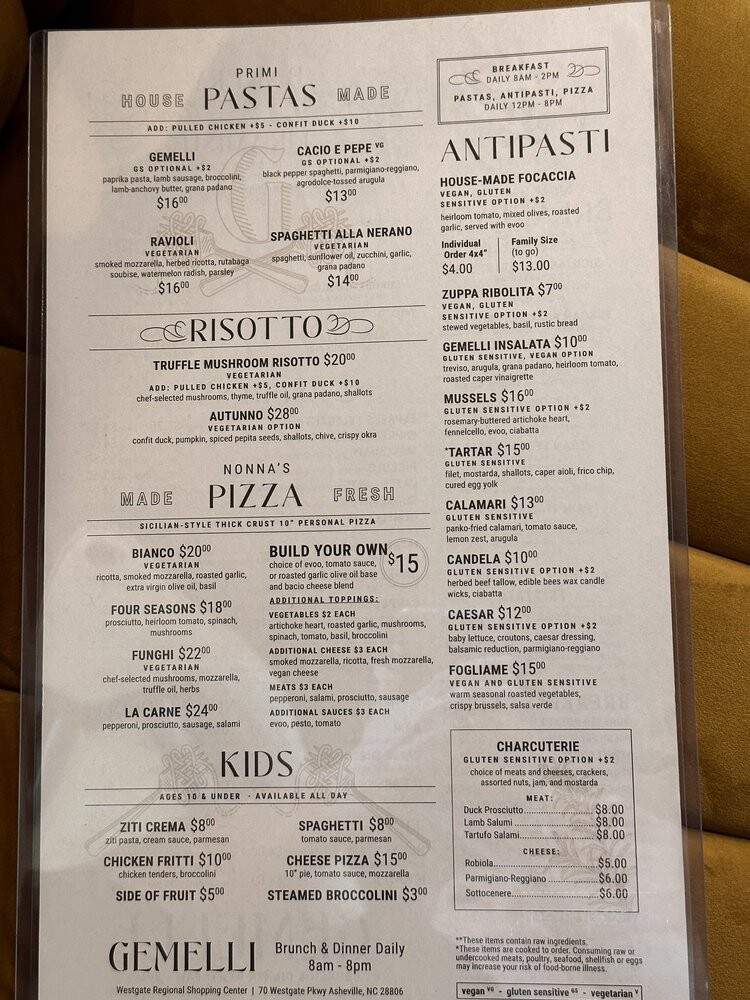 Gemelli Restaurant - Asheville, NC menu_pic