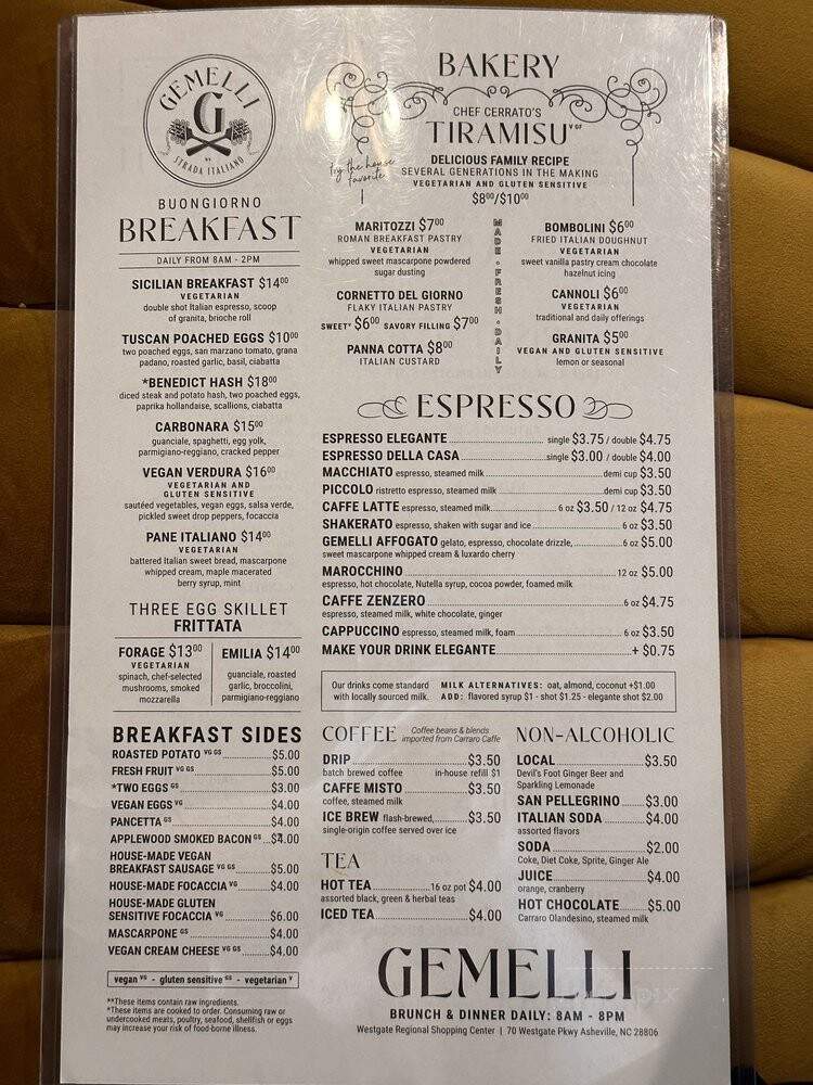 Gemelli Restaurant - Asheville, NC menu_pic