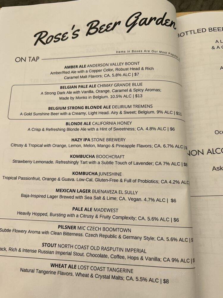 Rose's Garden Bar - Calabasas, CA menu_pic