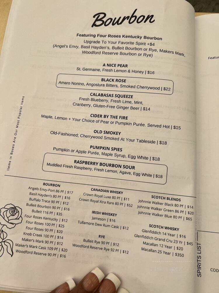 Rose's Garden Bar - Calabasas, CA menu_pic