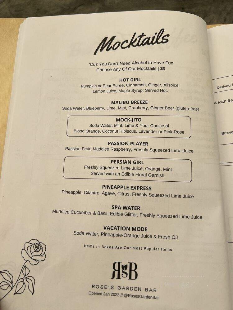 Rose's Garden Bar - Calabasas, CA menu_pic