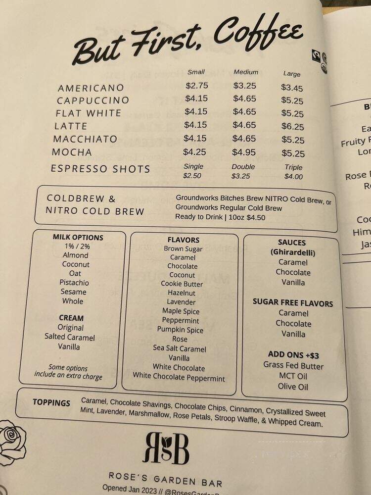 Rose's Garden Bar - Calabasas, CA menu_pic