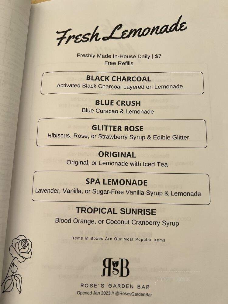 Rose's Garden Bar - Calabasas, CA menu_pic