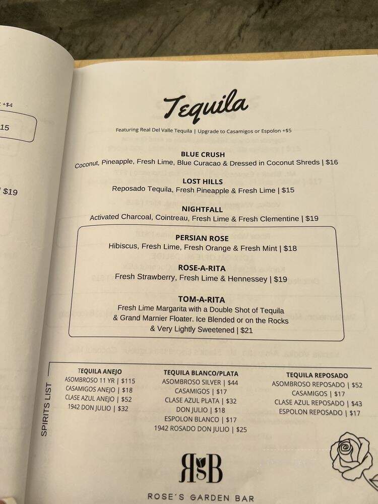Rose's Garden Bar - Calabasas, CA menu_pic