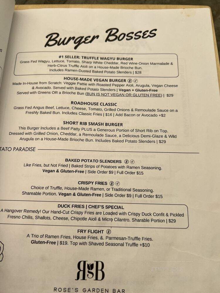 Rose's Garden Bar - Calabasas, CA menu_pic