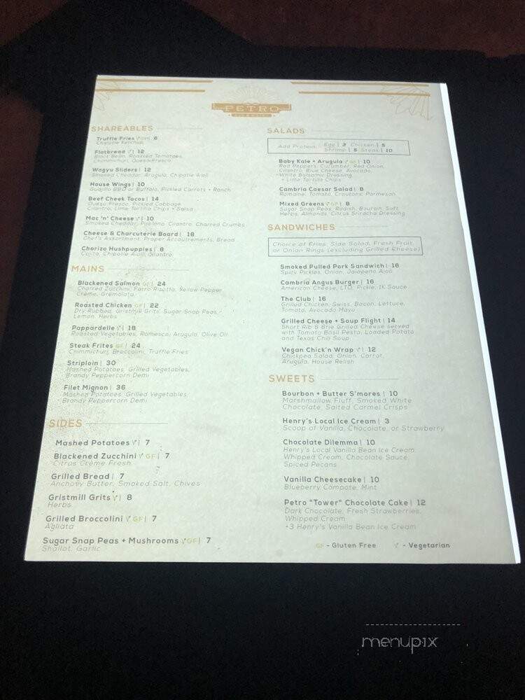Petro Bar & Bistro - Dallas, TX menu_pic