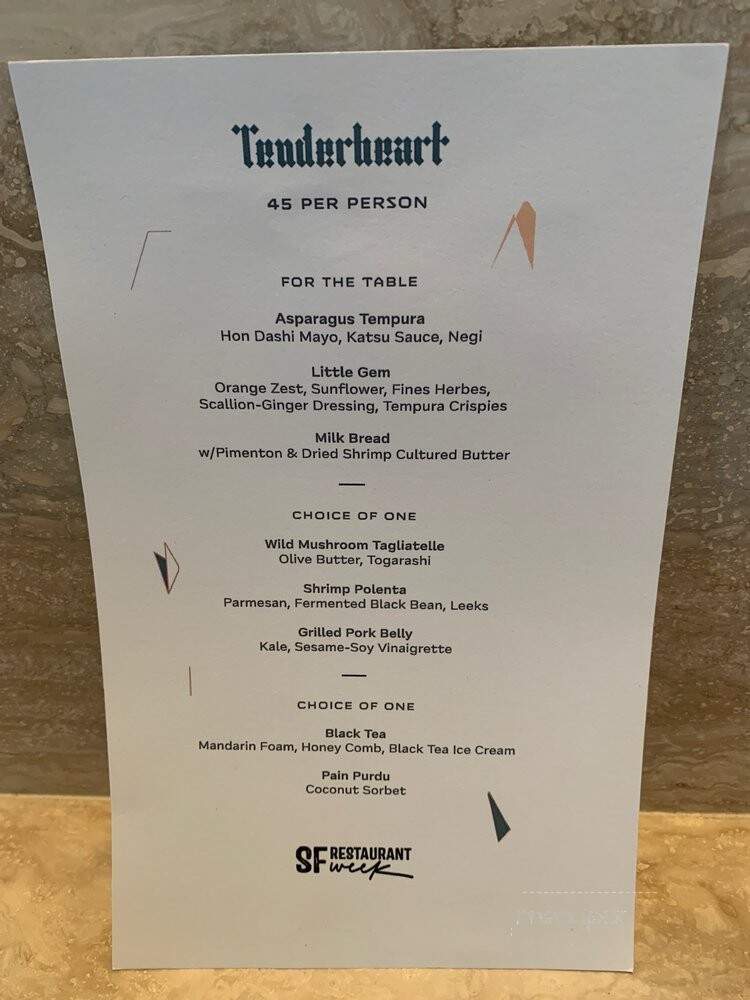 Tenderheart - San Francisco, CA menu_pic