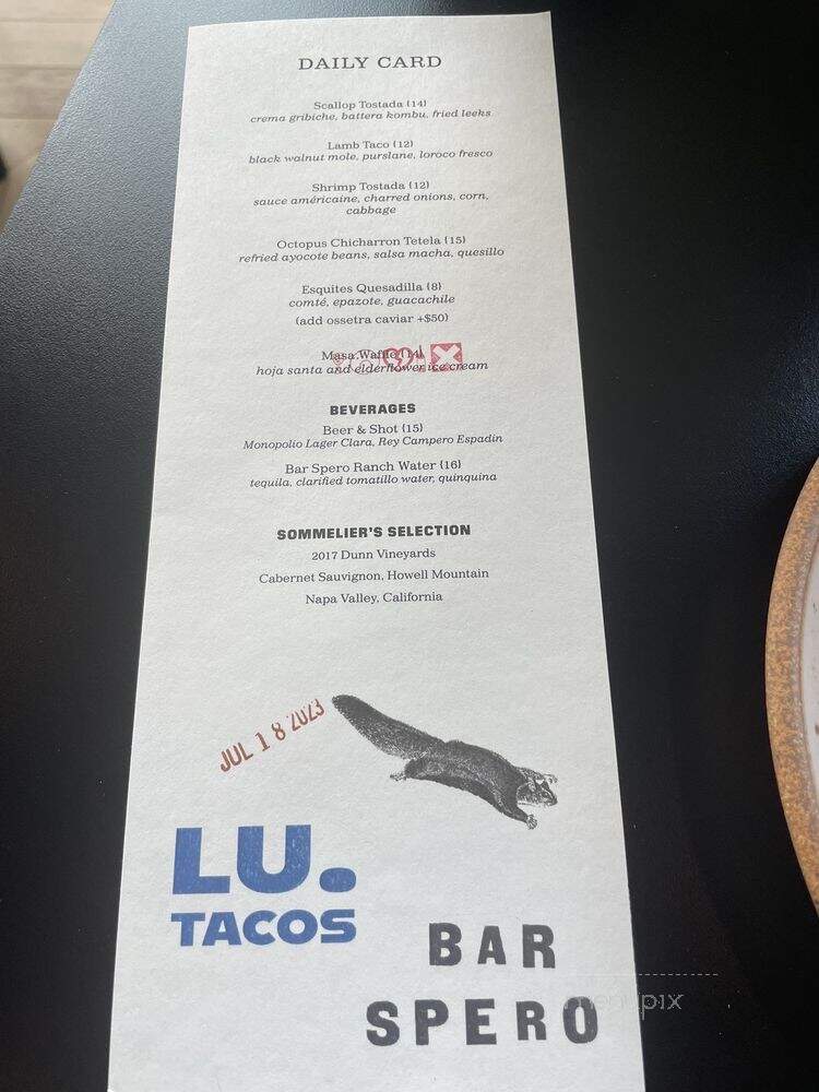 Bar Spero - Washington, DC menu_pic