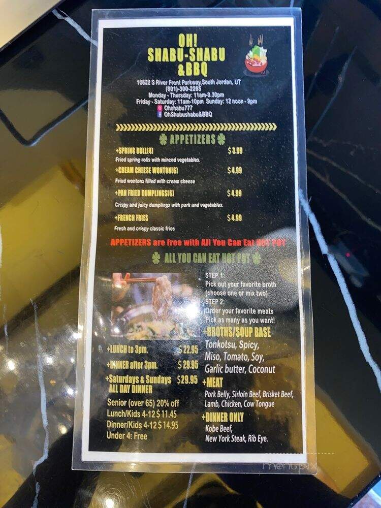 Oh Shabu Shabu & BBQ - South Jordan, UT menu_pic